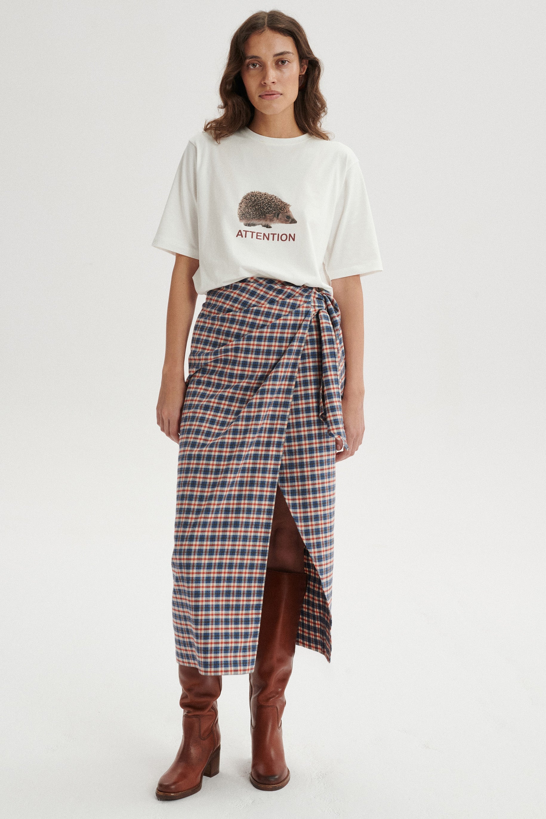 Gaspard Gathered Checked Midi Skirt