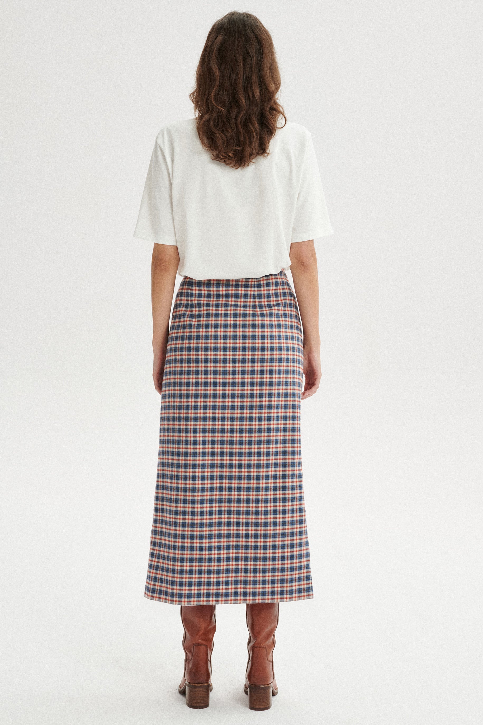 Gaspard Gathered Checked Midi Skirt