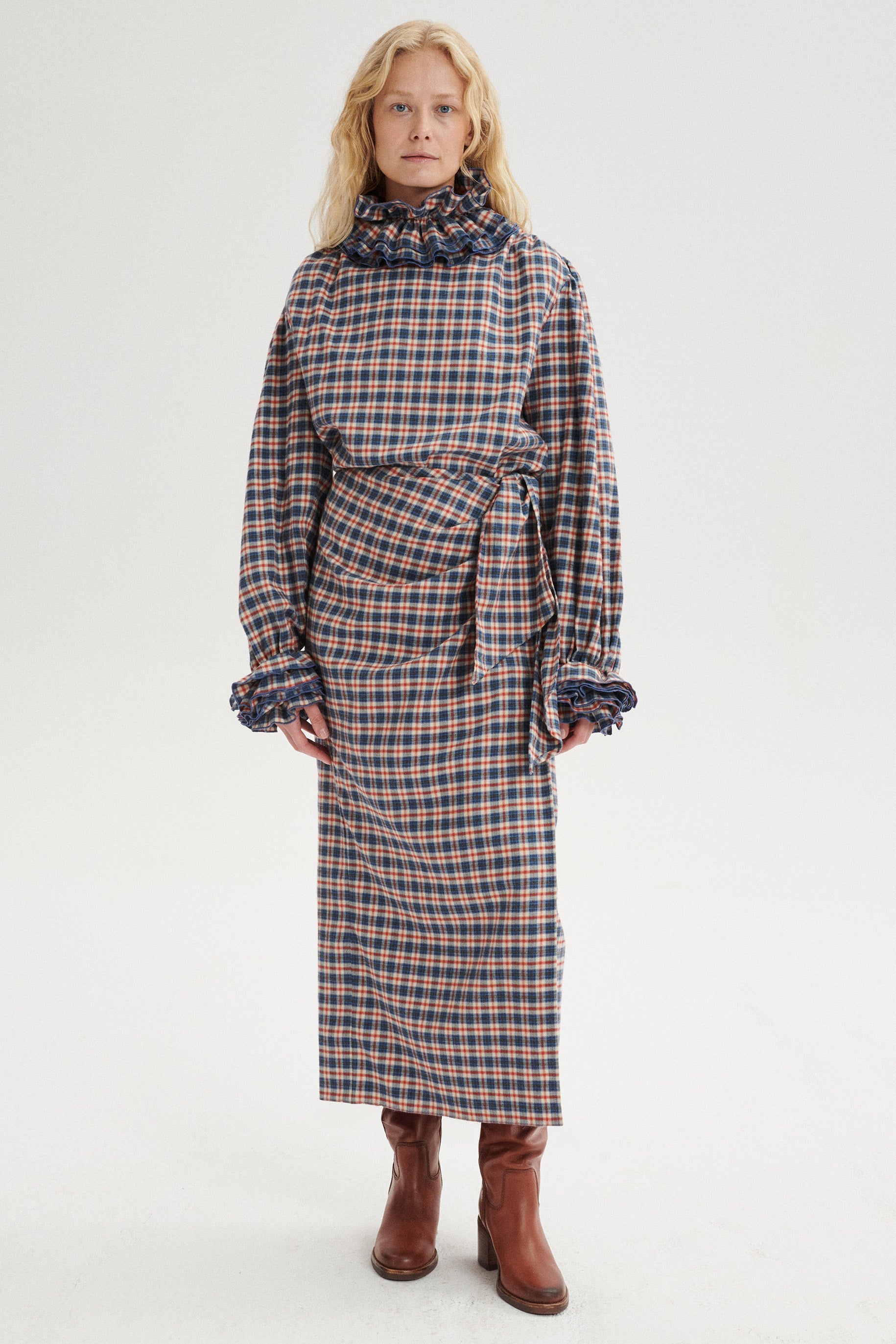 Gaspard Gathered Checked Midi Skirt