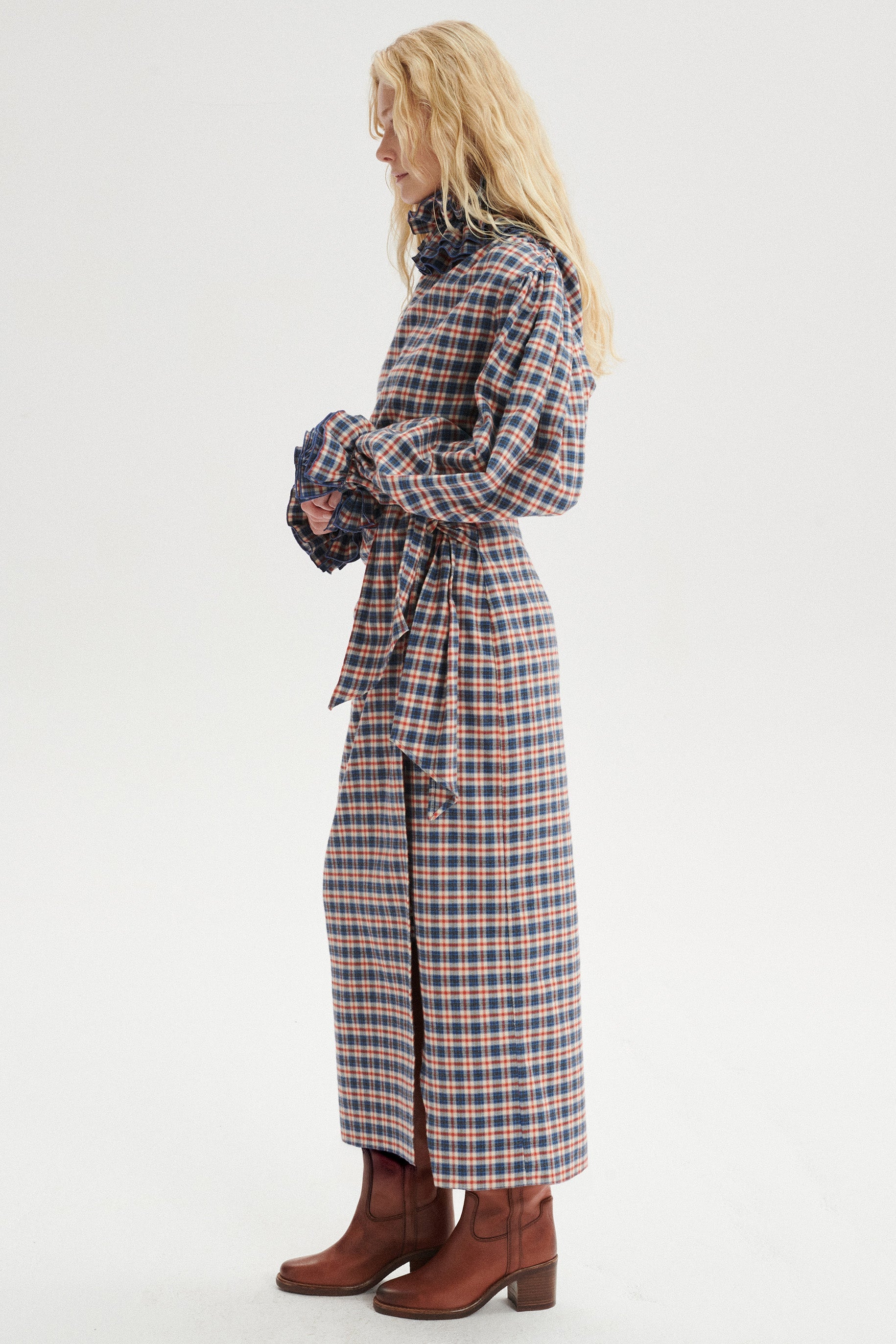 Gaspard Gathered Checked Midi Skirt