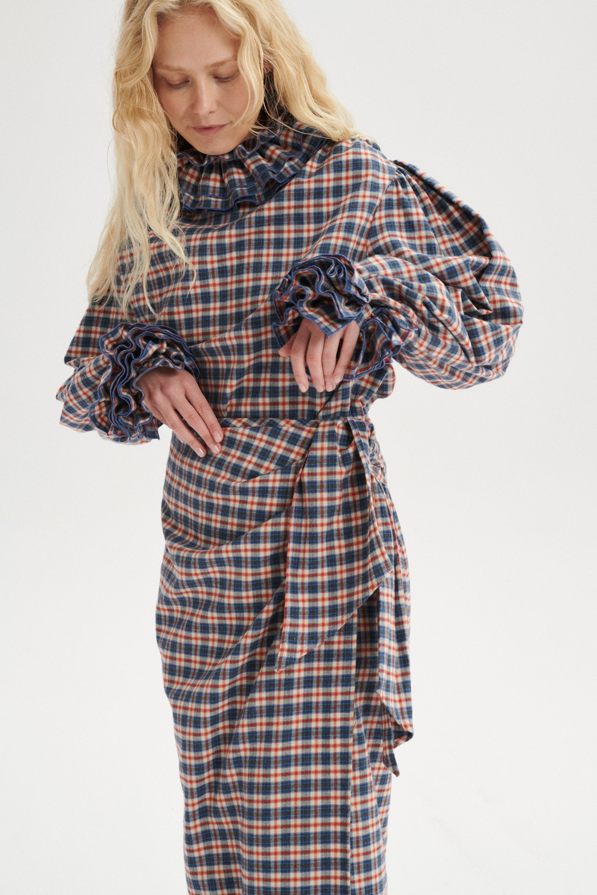 Gaspard Gathered Checked Midi Skirt