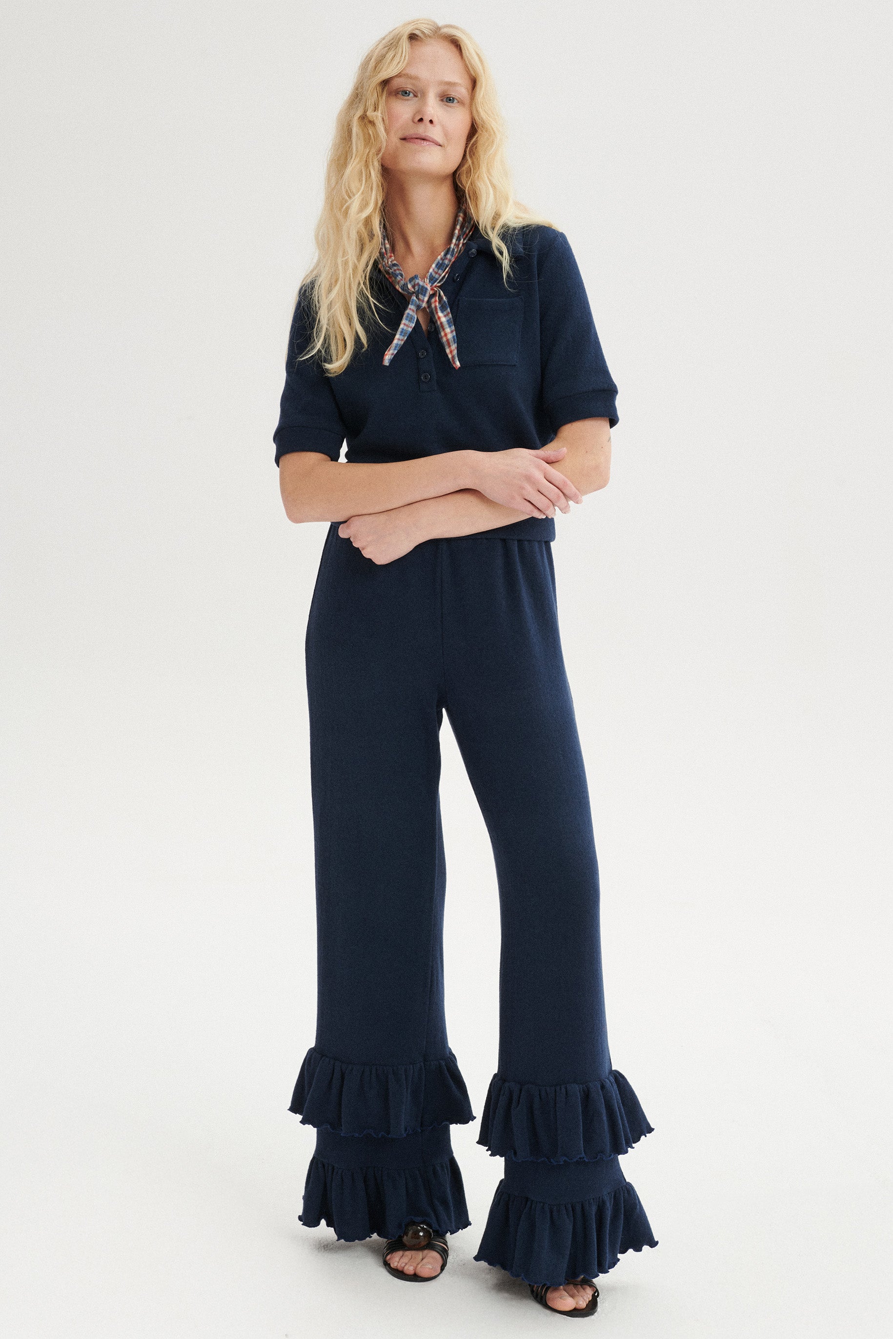 Malone Brushed Cotton Trousers - navy blue