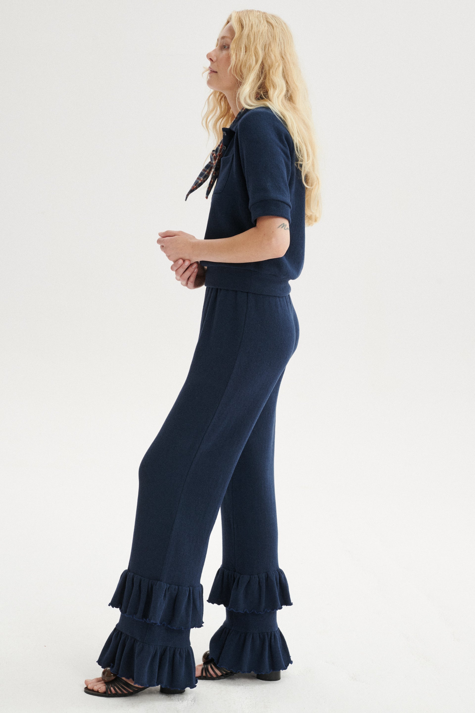 Malone Brushed Cotton Trousers - navy blue