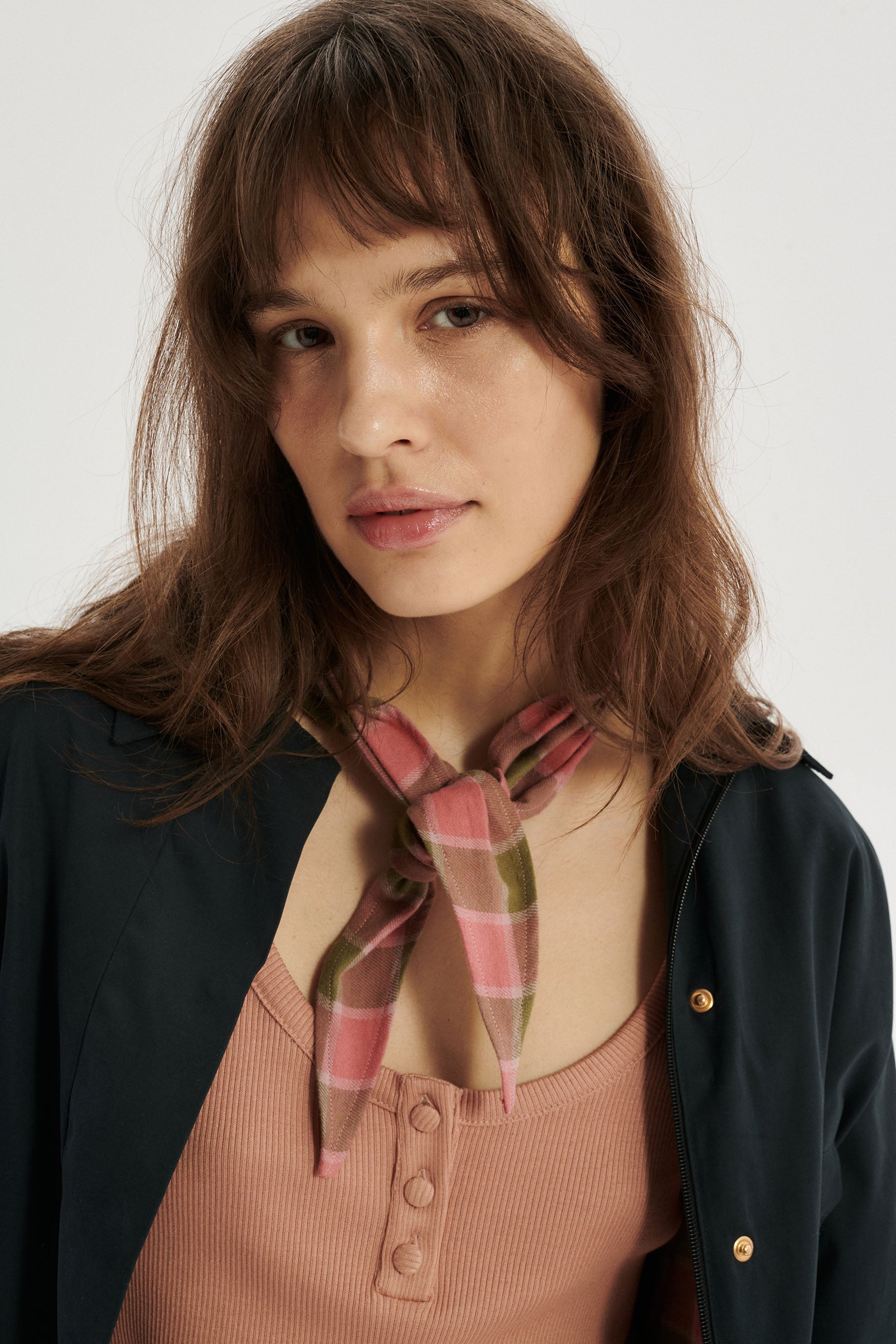 Axel Checked Gathered Scarf - pink