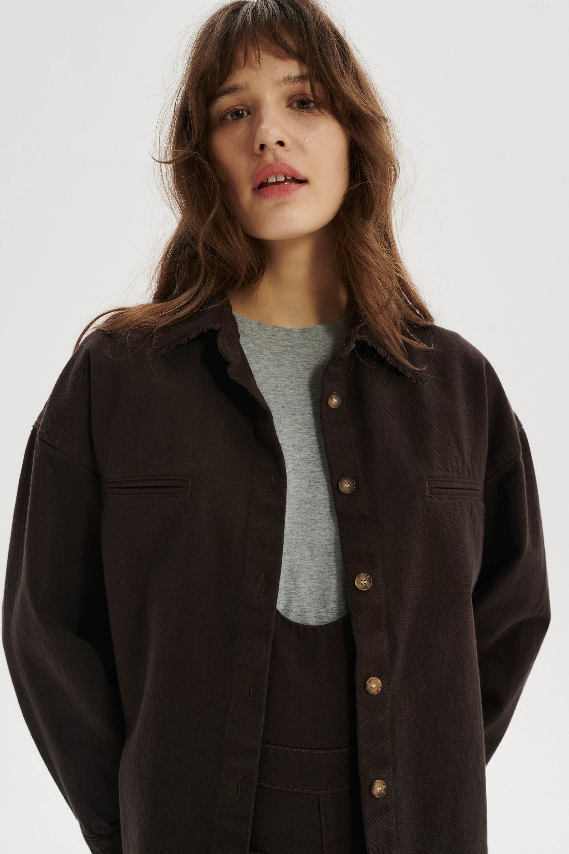 Cyril Denim Overshirt with Frayed Collar and Cuffs