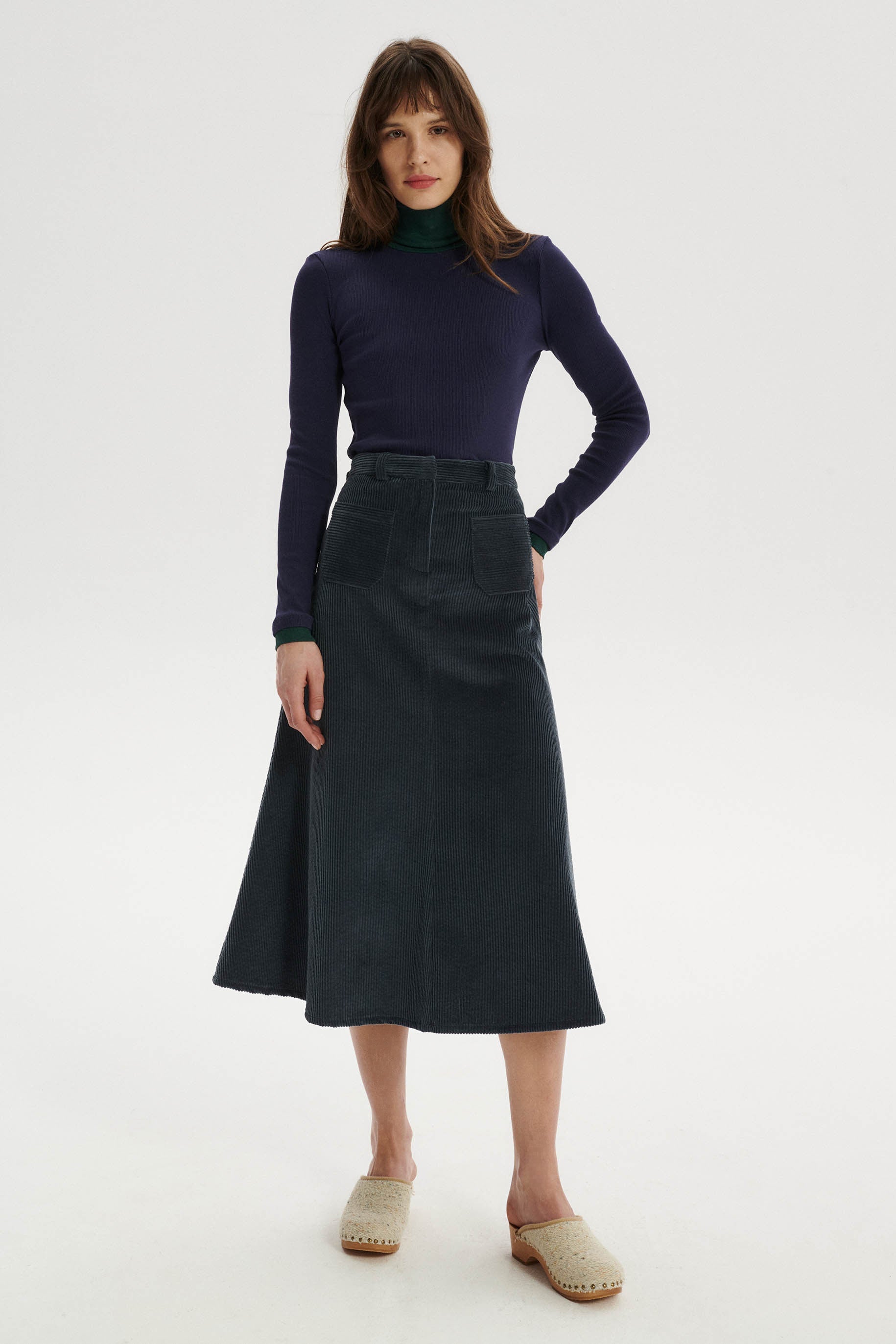 Sylvain Flared Midi Skirt in Cotton Corduroy