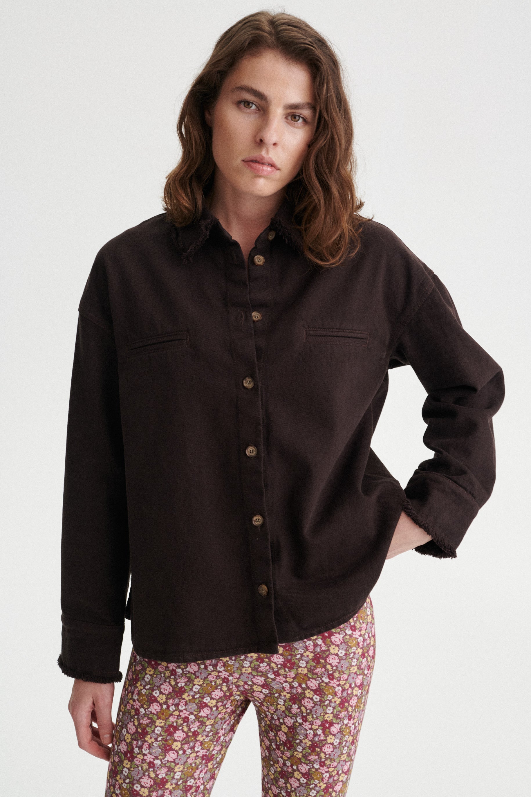 Cyril Denim Overshirt with Frayed Collar and Cuffs