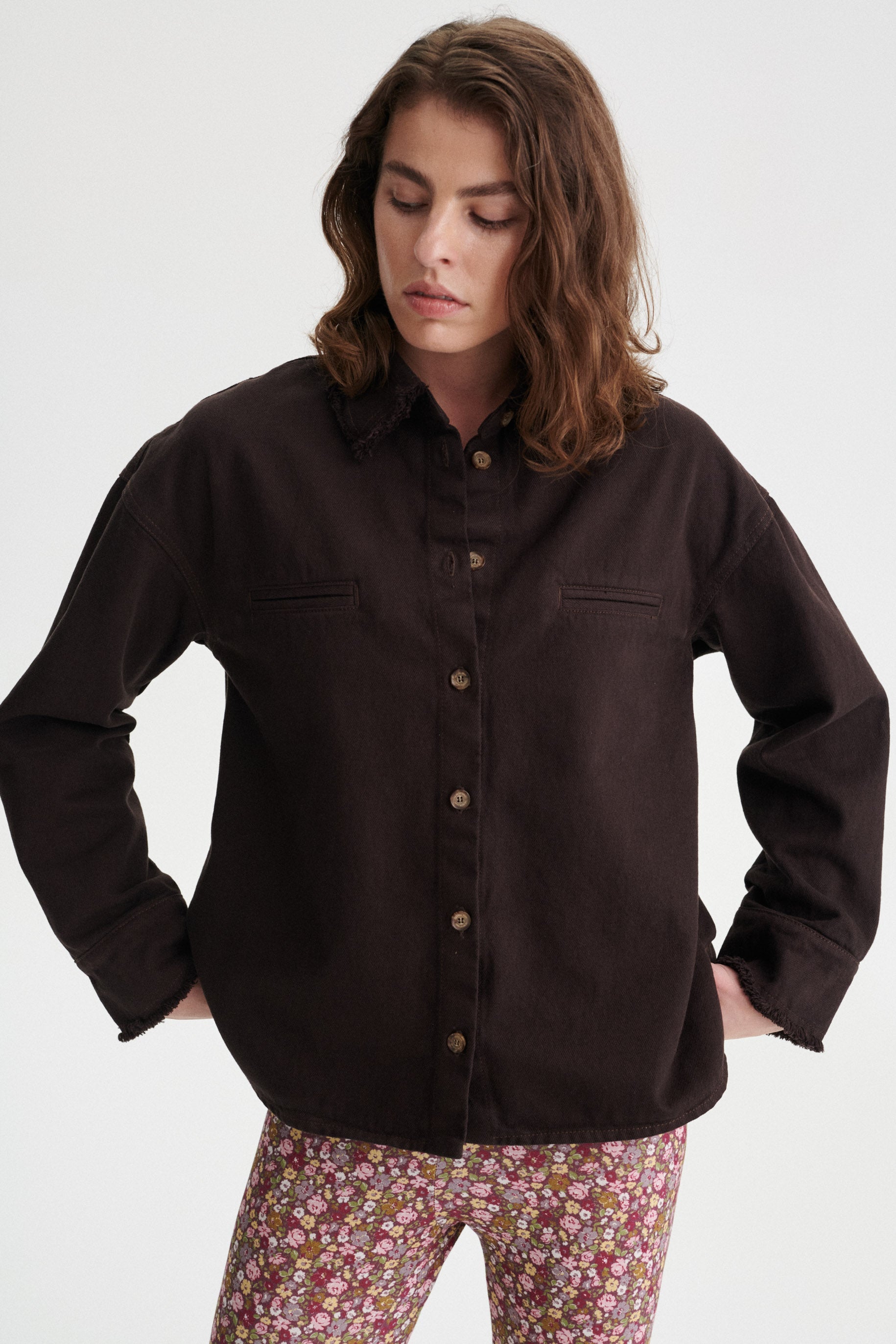 Cyril Denim Overshirt with Frayed Collar and Cuffs